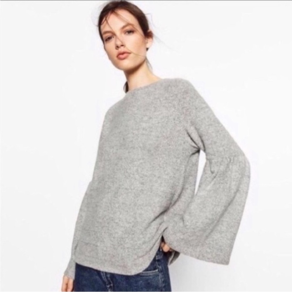 Zara Trafaluc oversized Bell Sleeve Sweater Grey Size Small